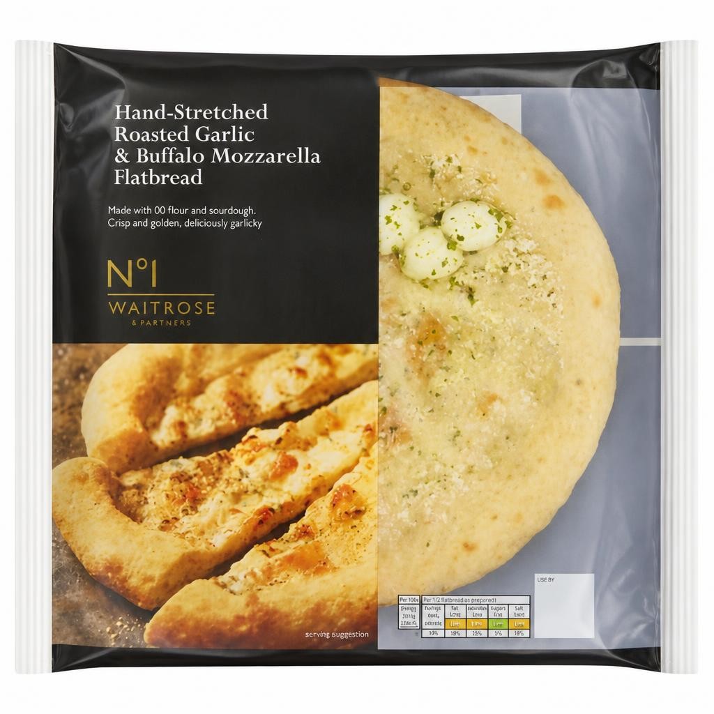 No.1 Hand-Stretched Roasted Garlic & Buffalo Mozzarella	Flatbread