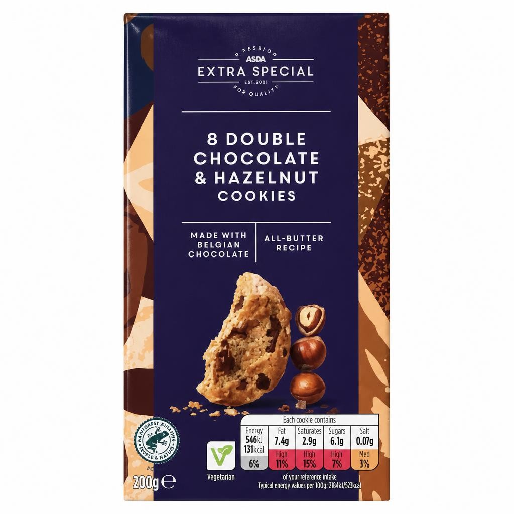 ASDA Extra Special Extra Special 8 Double Chocolate & Hazelnut Cookies 200g