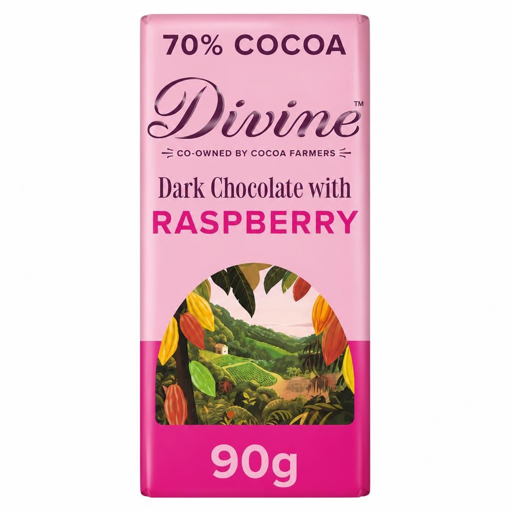 Divine Fairtrade 70% Dark Chocolate with Raspberries