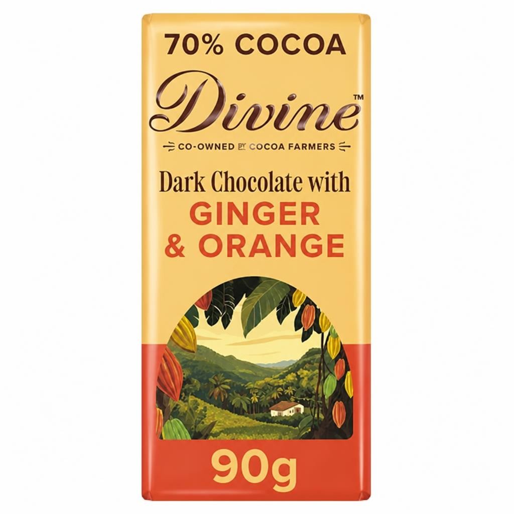 Divine Fairtrade 70% Dark Choc with Ginger & Orange
