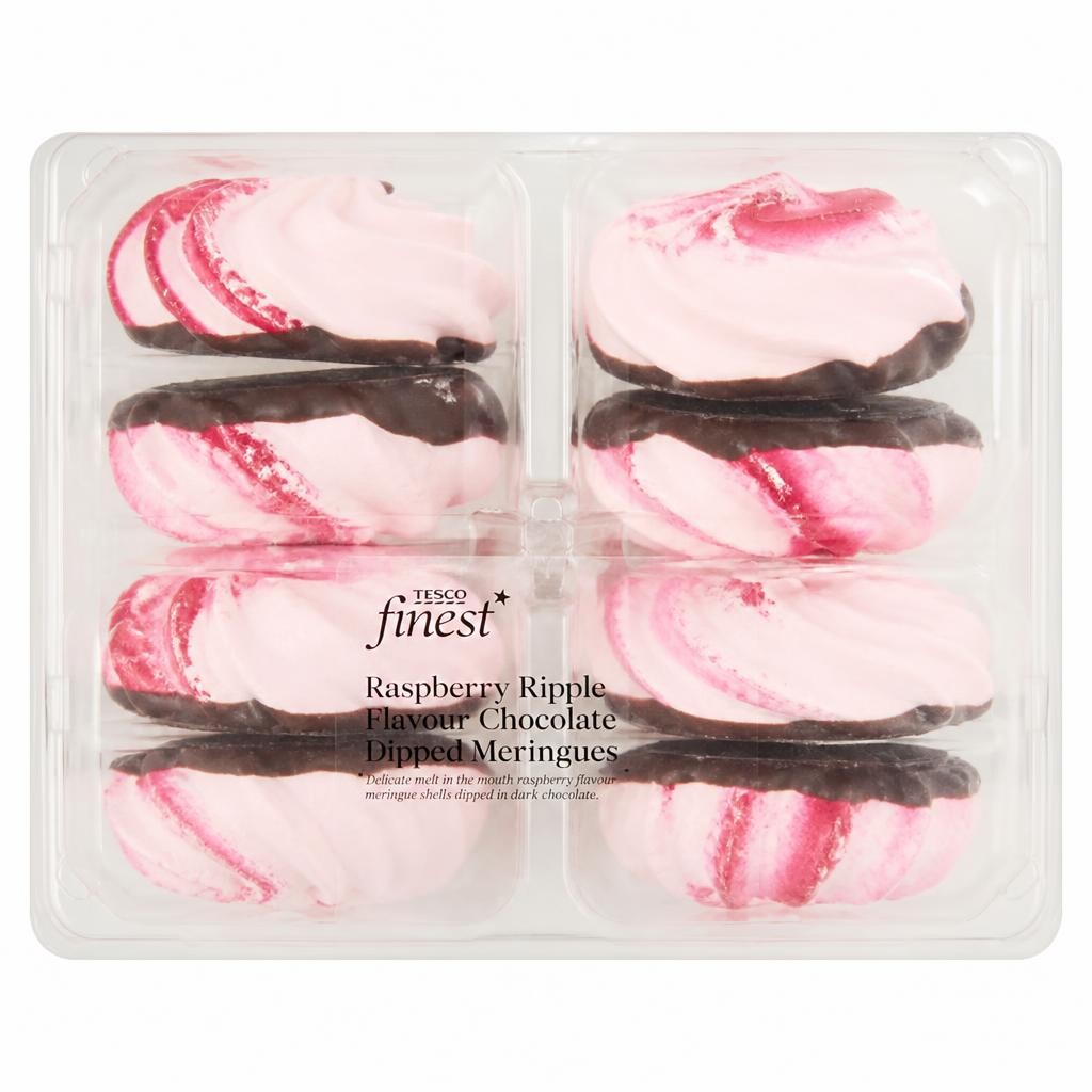 Tesco Finest Raspberry Ripple and Dark Chocolate Meringue Shells  8 pack