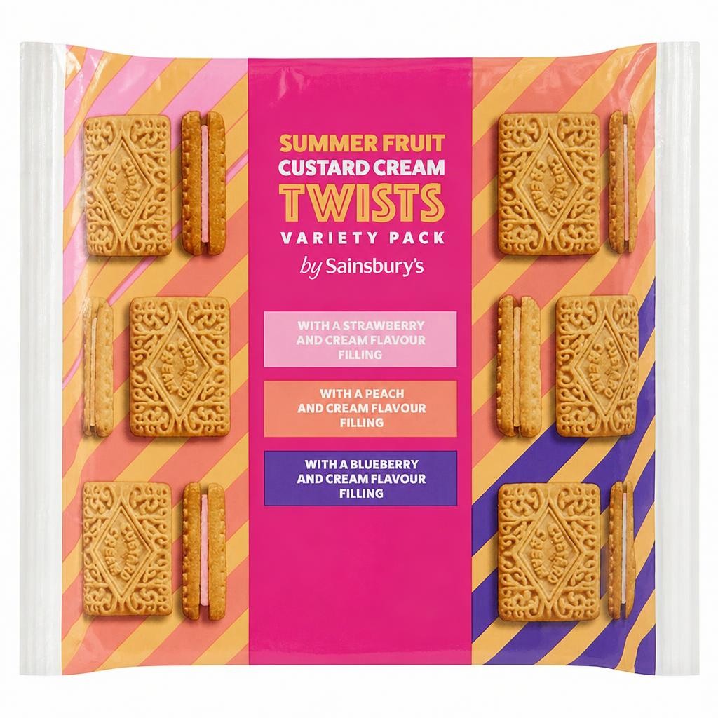 Sainsbury's 450g Summer Fruit Custard Cream Variety Pack Twists, Limited Edition