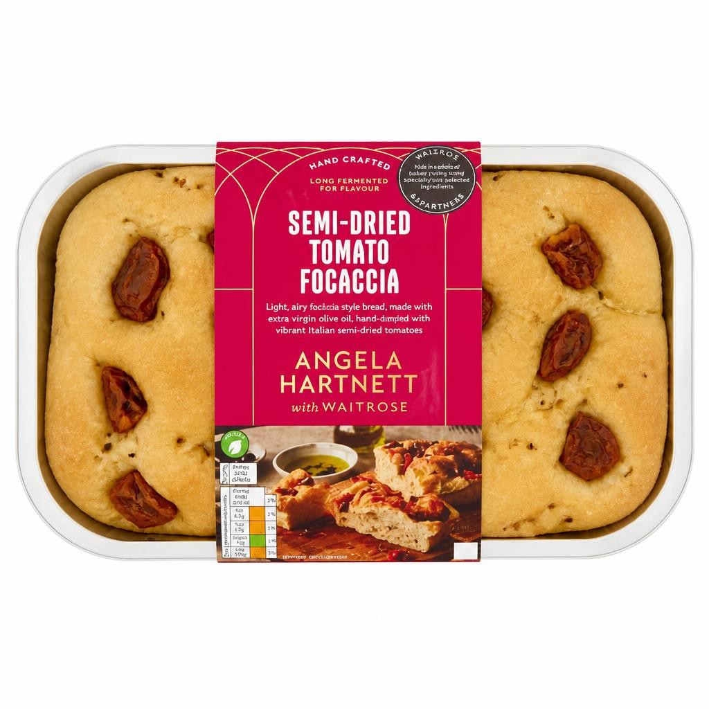 Angela Hartnett with Waitrose Semi-dried Tomato Focaccia