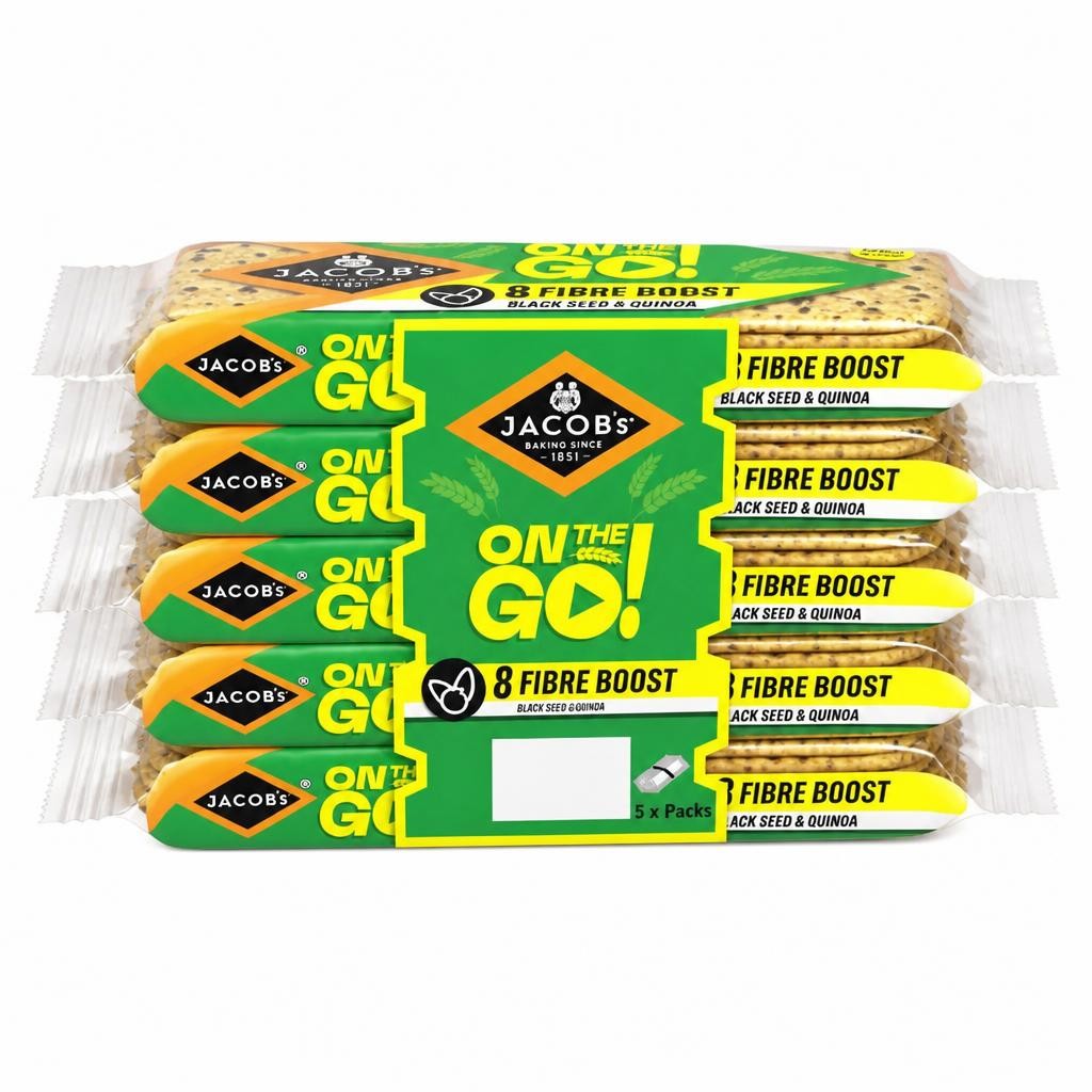 Jacob's On the Go 5 x 40g Fibre Boost Black Seed & Quinoa Crackers