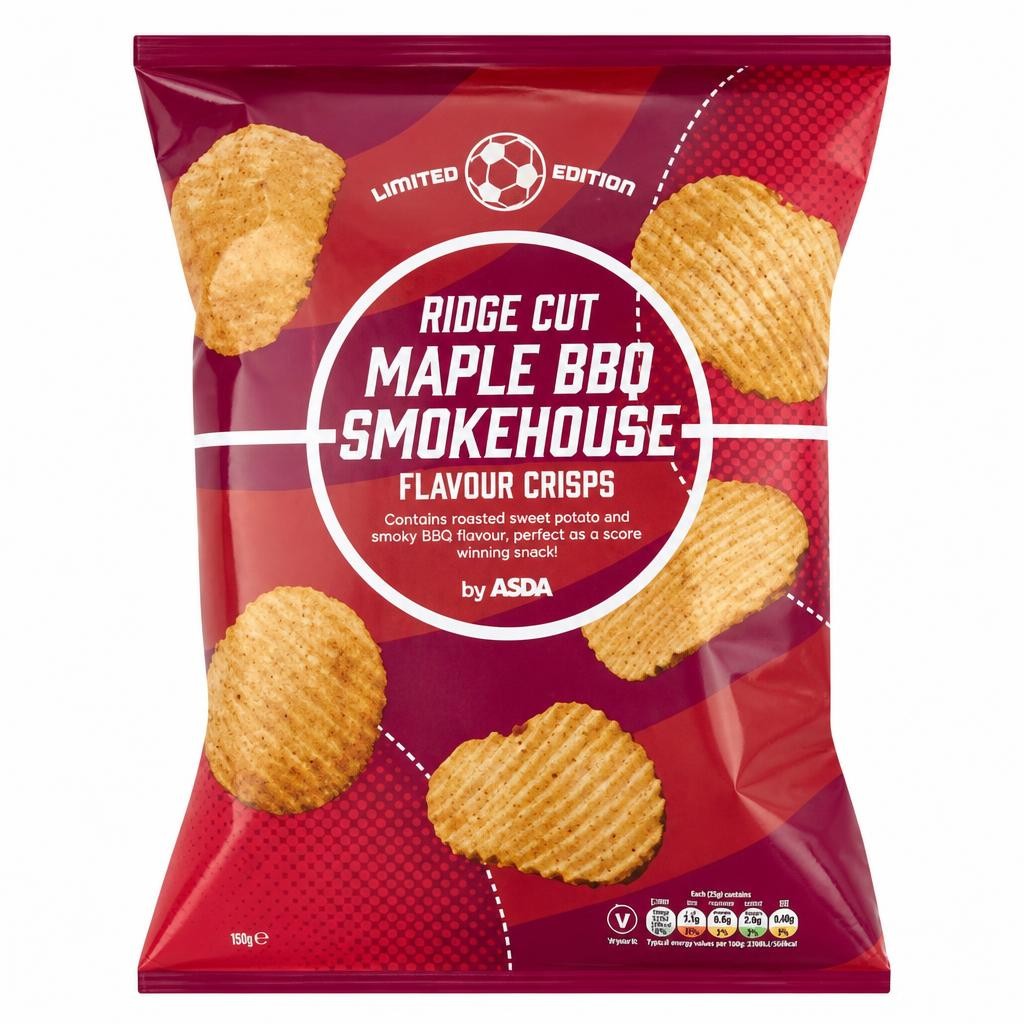 ASDA Limited Edition Ridge Cut Maple BBQ Smokehouse Flavour Crisps 150g