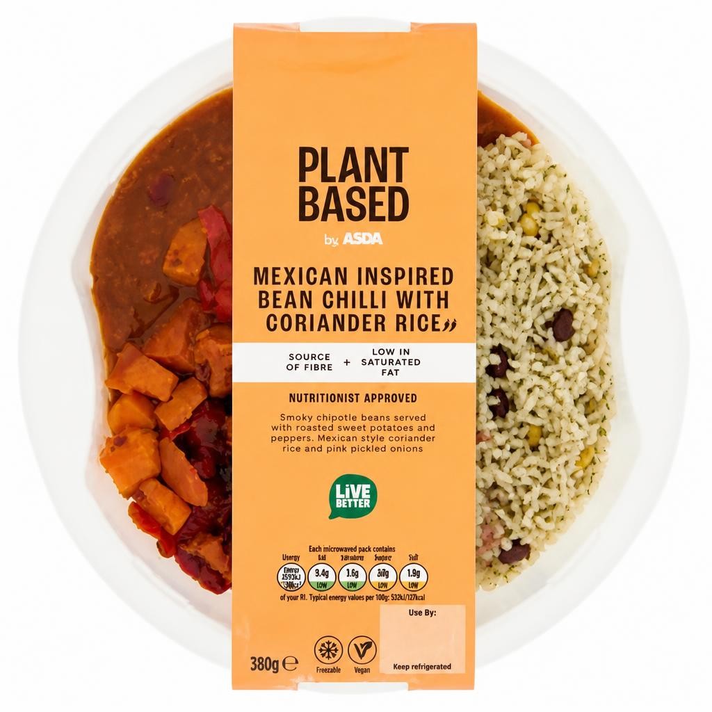 Plant Based by ASDA Plant Based by  Mexican Inspired Bean Chilli with Coriander Rice 380g