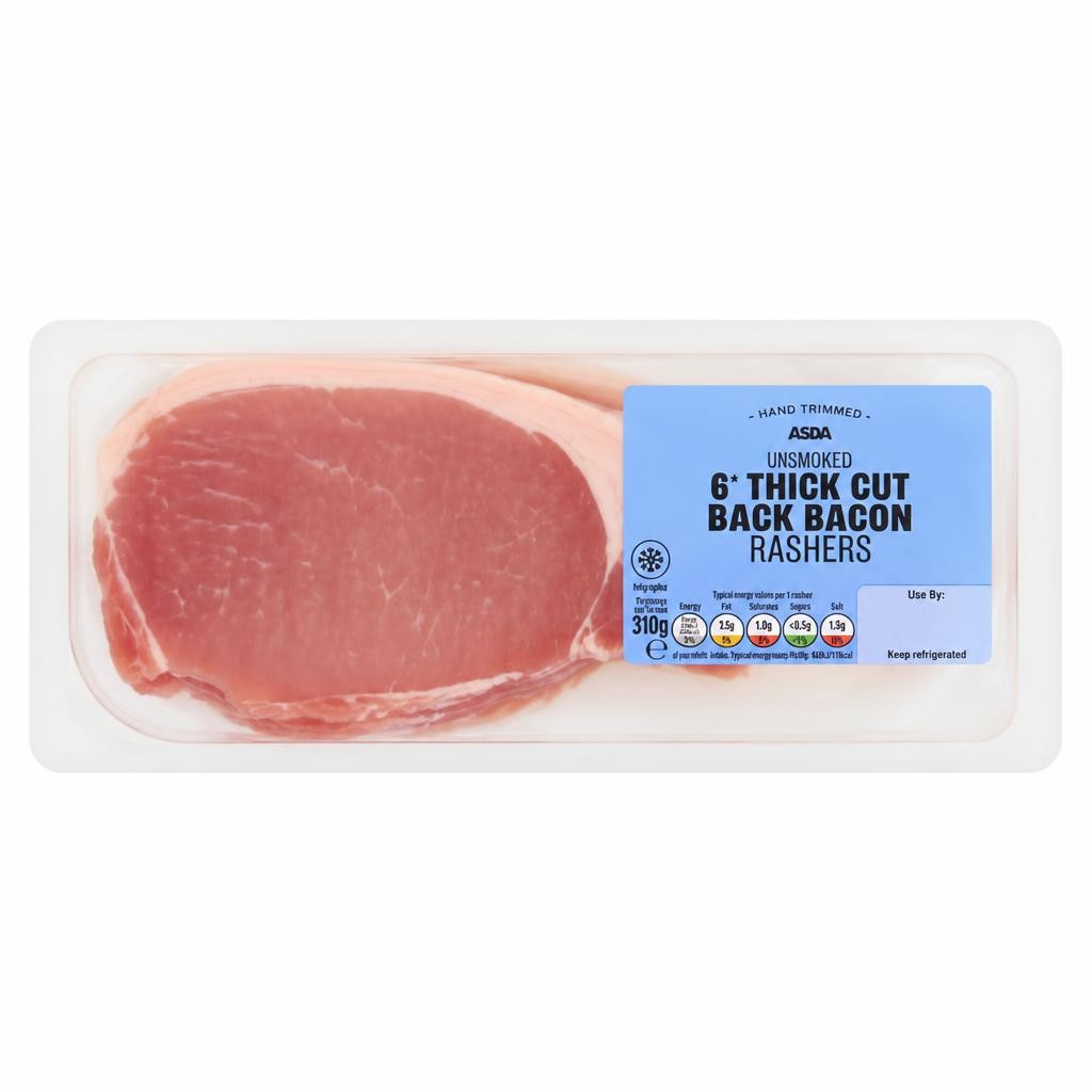 ASDA 6 Unsmoked Thick Cut Back Bacon Rashers 310g