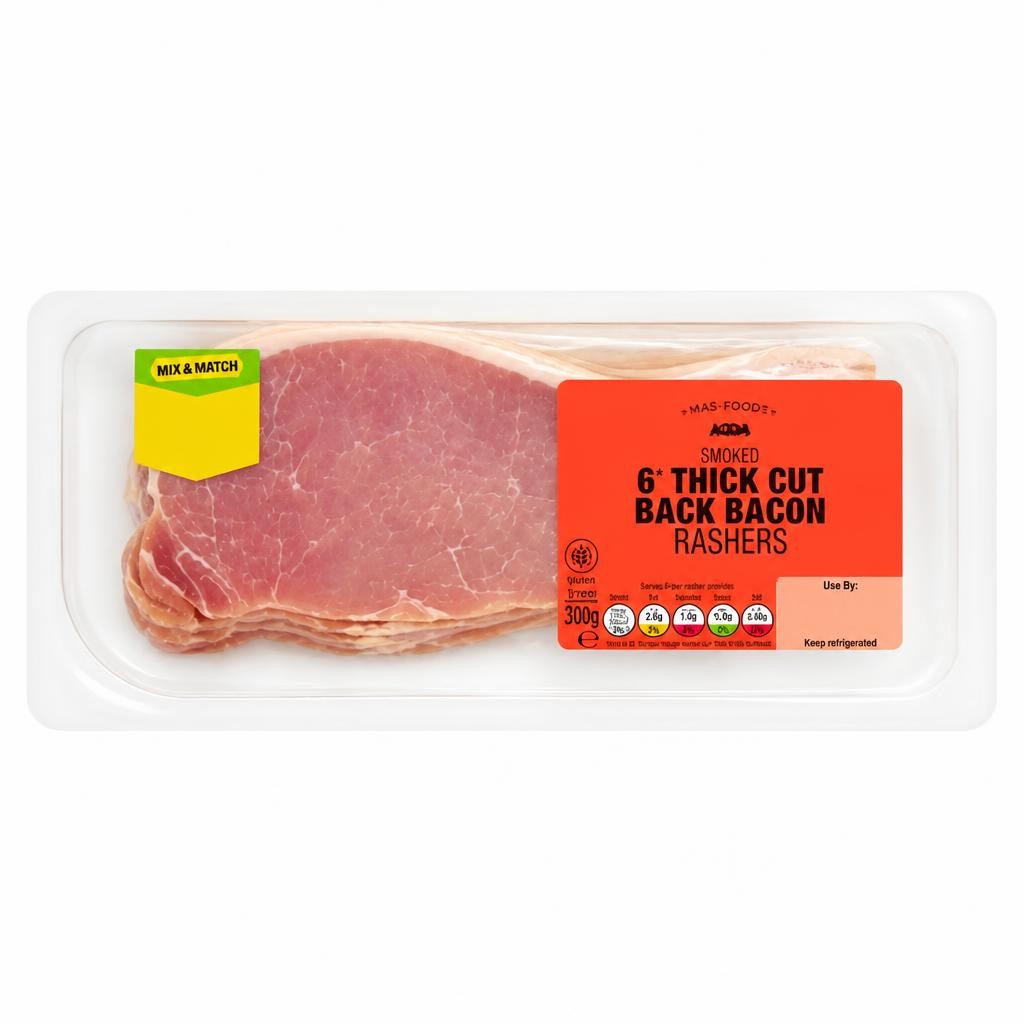 ASDA 6 Smoked Thick Cut Back Bacon Rashers 310g