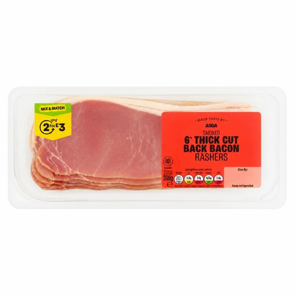 ASDA 6 Smoked Thick Cut Back Bacon Rashers 310g