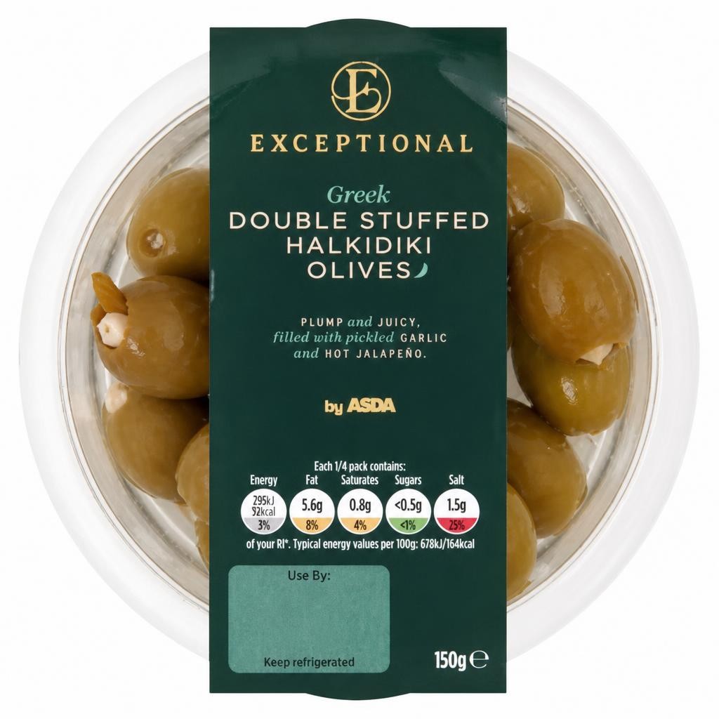 Exceptional by ASDA Greek Double Stuffed Halkidiki Olives 150g