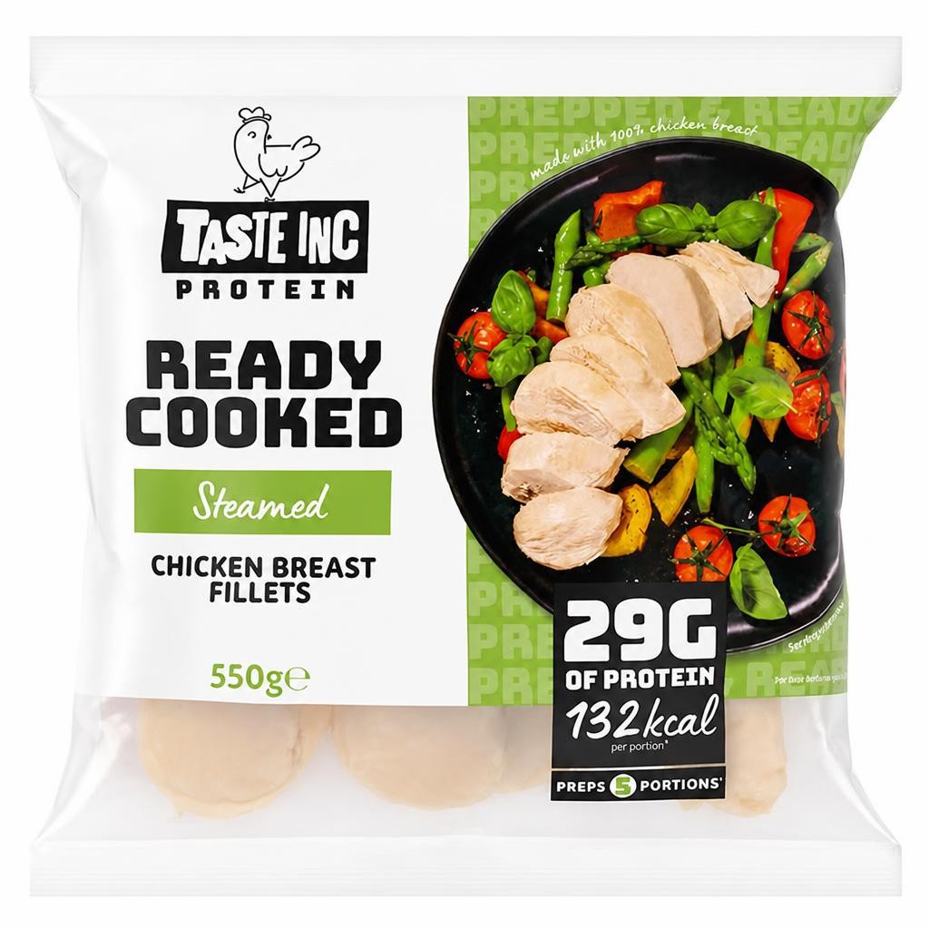 Taste Inc 550g Steamed Protein Ready Cooked Chicken Breast Fillets
