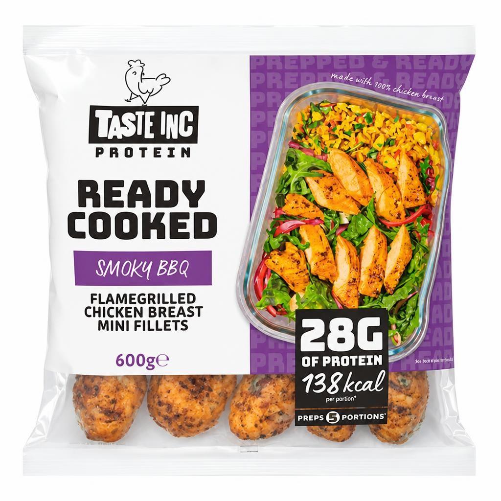 Taste Inc 600g Smoky BBQ Ready Cooked Flamegrilled Chicken Breast Mini Fillets