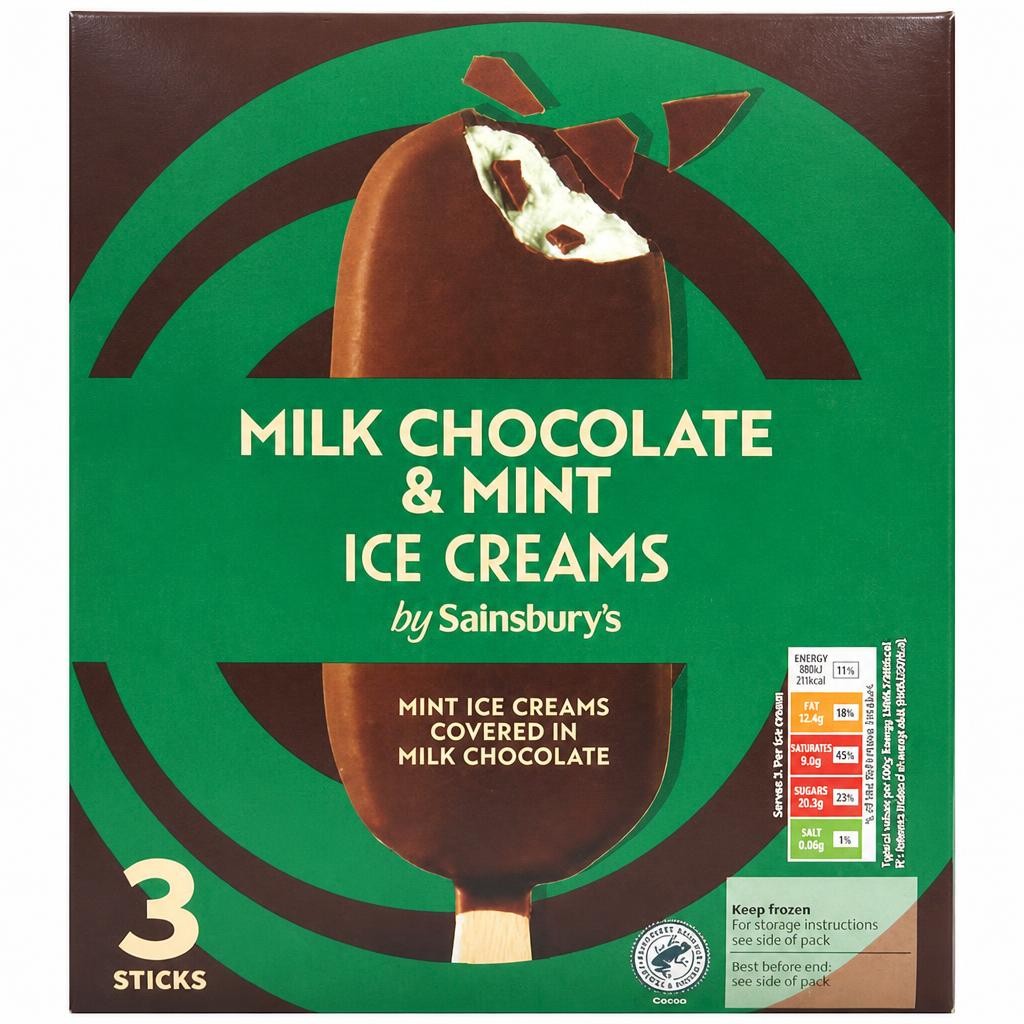 Sainsbury's 3 x Milk Chocolate & Mint Ice Creams 330ml