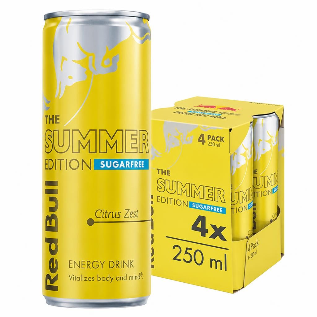 Red Bull 4 x 250ml Sugarfree Citrus Zest Energy Drink, Summer Edition