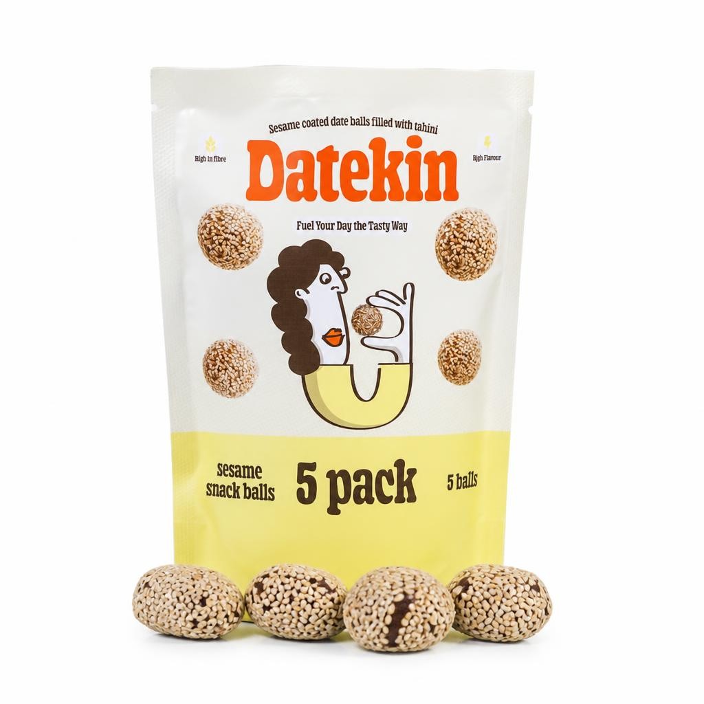 Datekin Sesame Coated Date Balls Filled with Tahini (5 x 18g Pack)