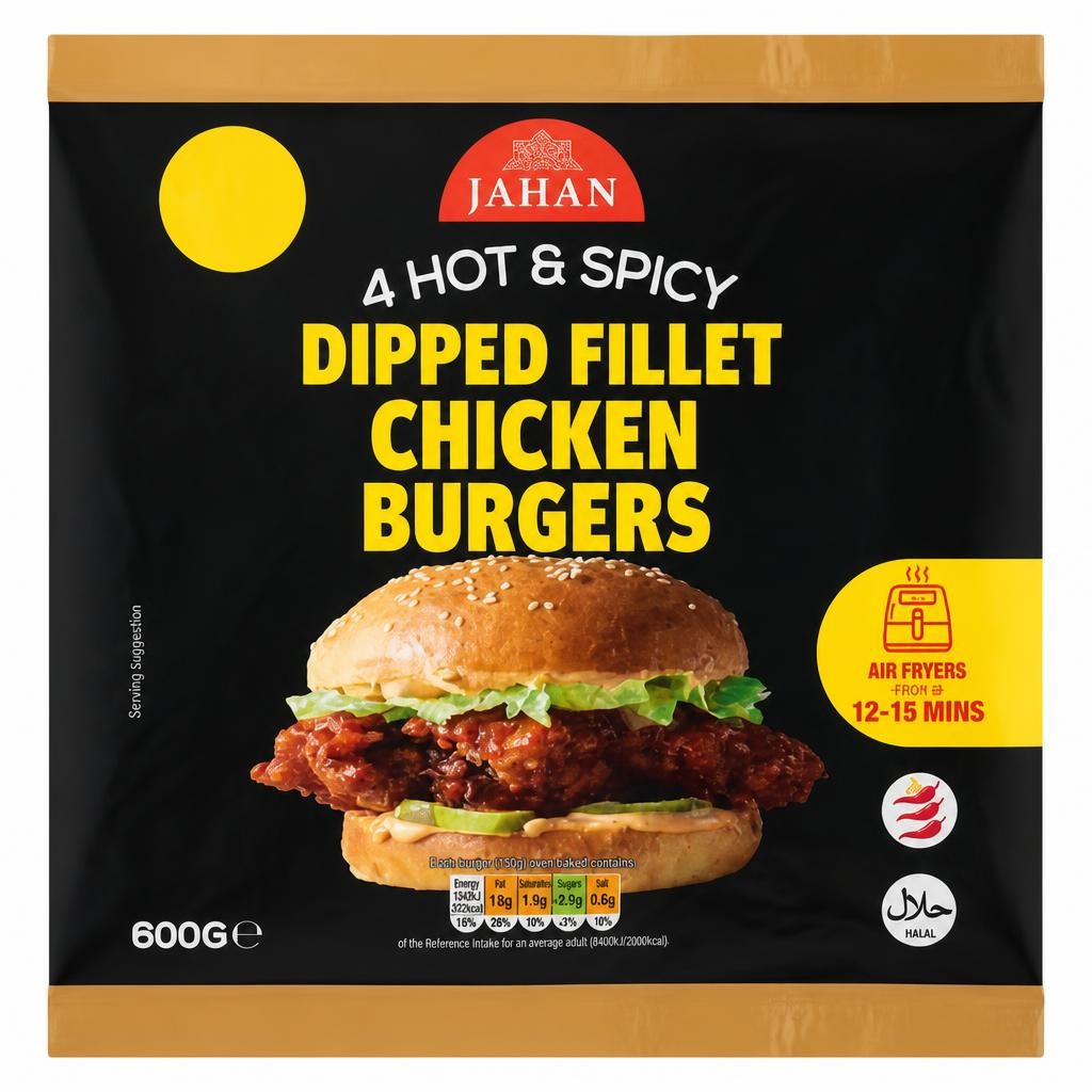 Jahan 4 Hot & Spicy Dipped Fillet Chicken Burgers 600g