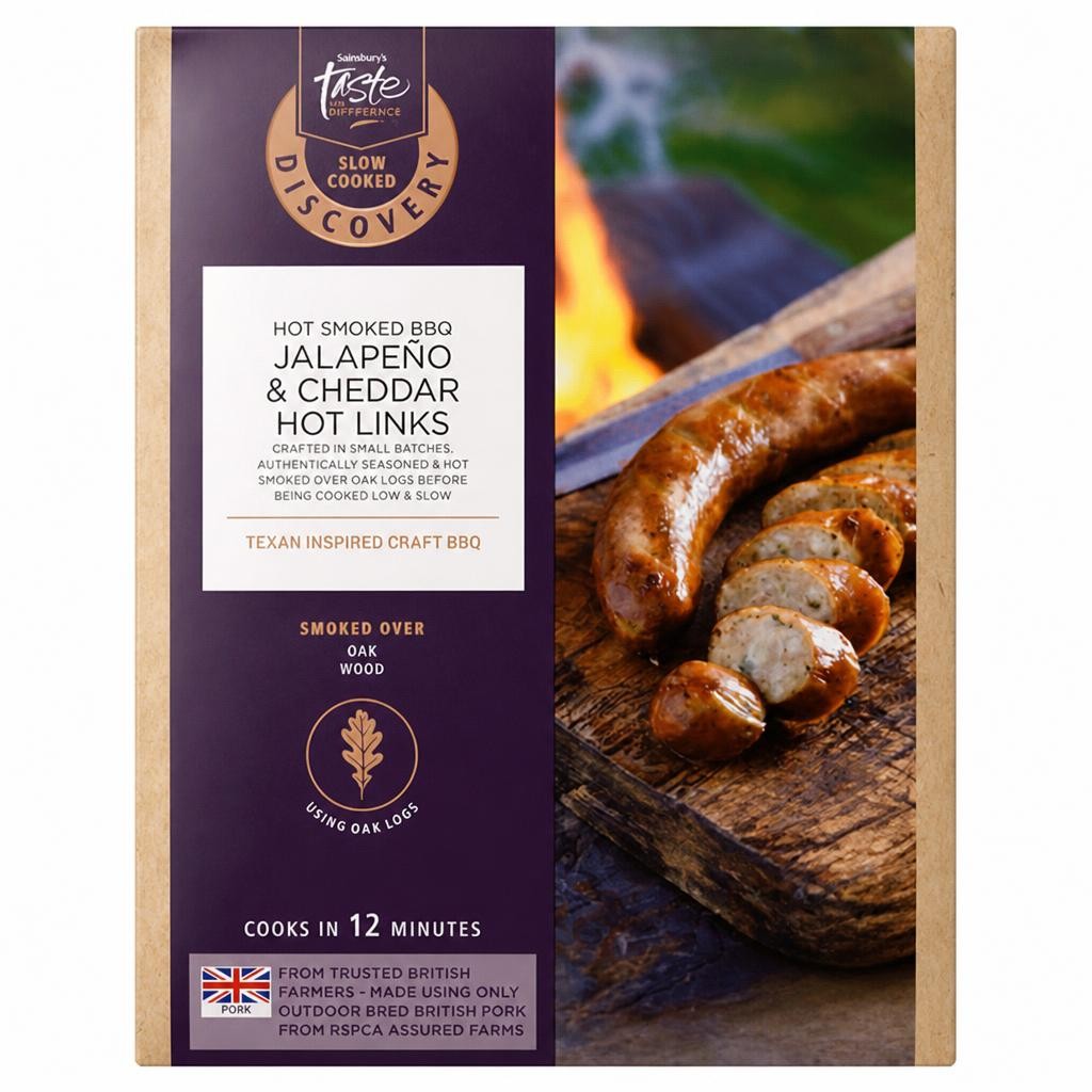 Sainsbury's Discovery 270g Hot Smoked BBQ Jalapeño & Cheddar Hot Links, Taste the Difference