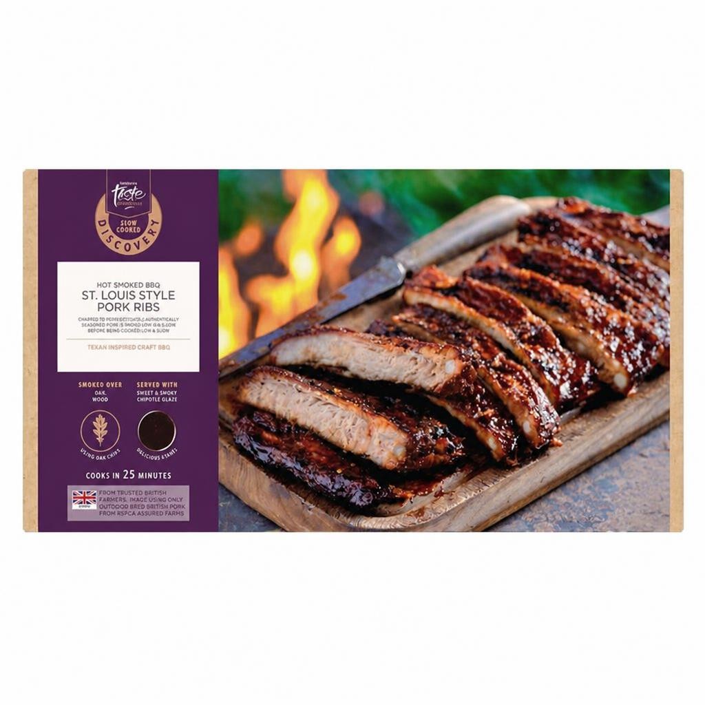 Sainsbury's Discovery 750g Slow Cooked Hot Smoked BBQ St. Louis Style Pork Ribs, Taste the Difference