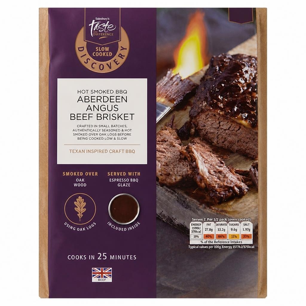 Sainsbury's Discovery 320g Slow Cooked Hot Smoked BBQ Aberdeen Angus Beef Brisket, Taste the Difference