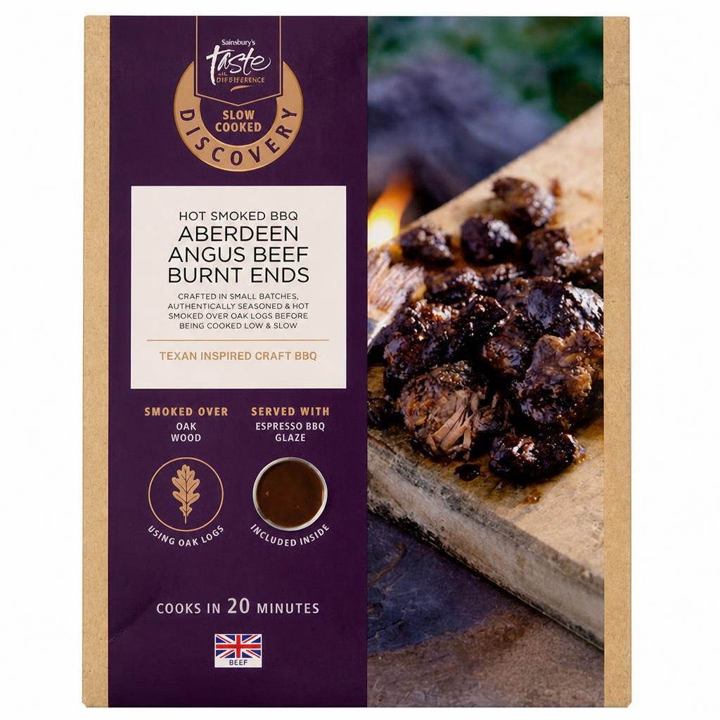 Sainsbury's Discovery 320g Slow Cooked Hot Smoked BBQ Aberdeen Angus Beef Burnt Ends, Taste the Difference