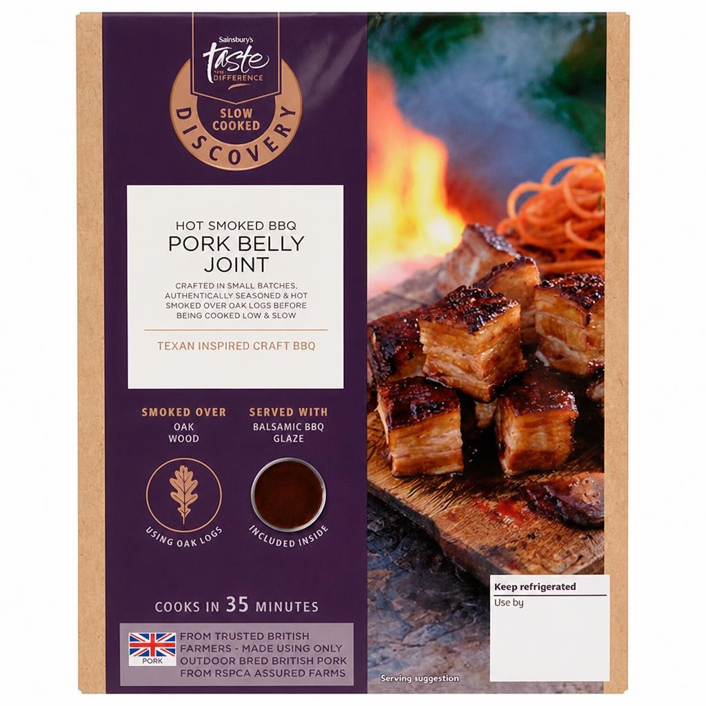 Sainsbury's Discovery 450g Slow Cooked Hot Smoked BBQ Pork Belly Joint, Taste the Difference