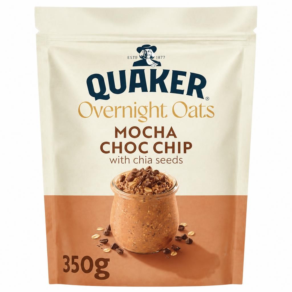 Quaker Overnight Oats Mocha Choc Chip Cereal 350g