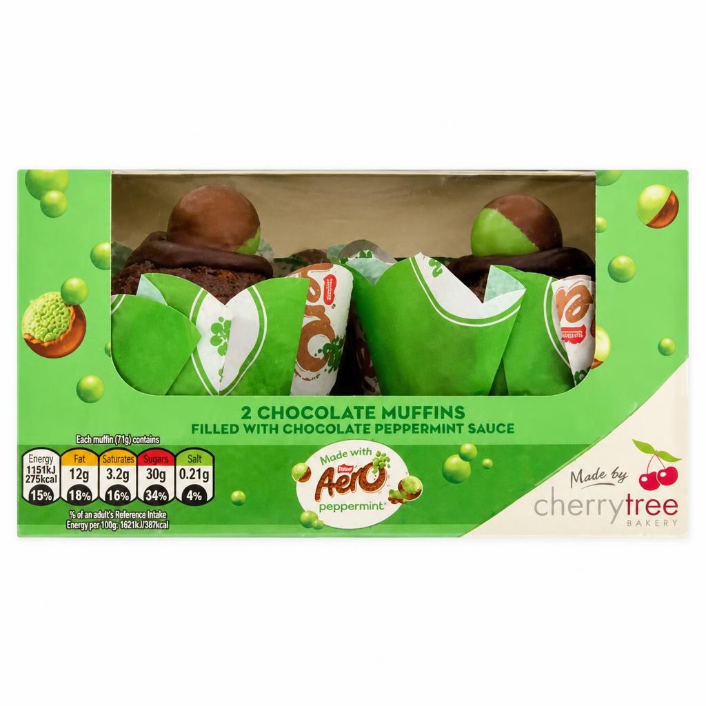 Cherrytree Bakery Chocolate Muffins Made With Nestlé Peppermint Aero Twin Pack