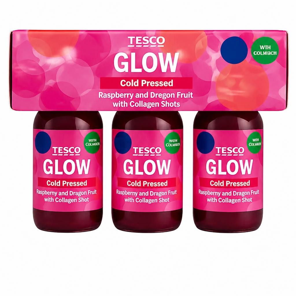 Tesco Glow Cold Pressed Raspberry and Dragon Fruit with Collagen Shots 3 x 60ml