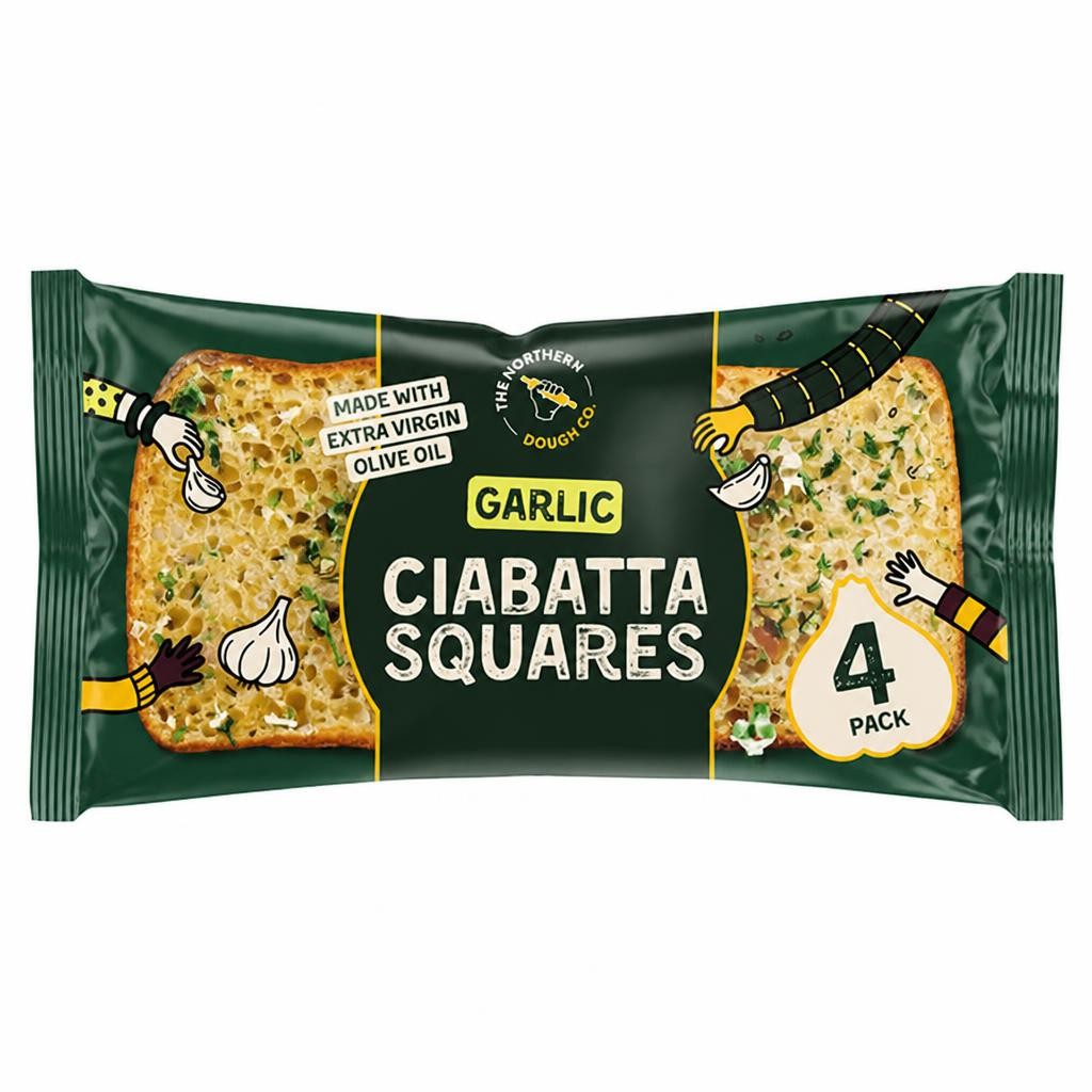 The Northern Dough Co 4 x Garlic Ciabatta Squares 230g