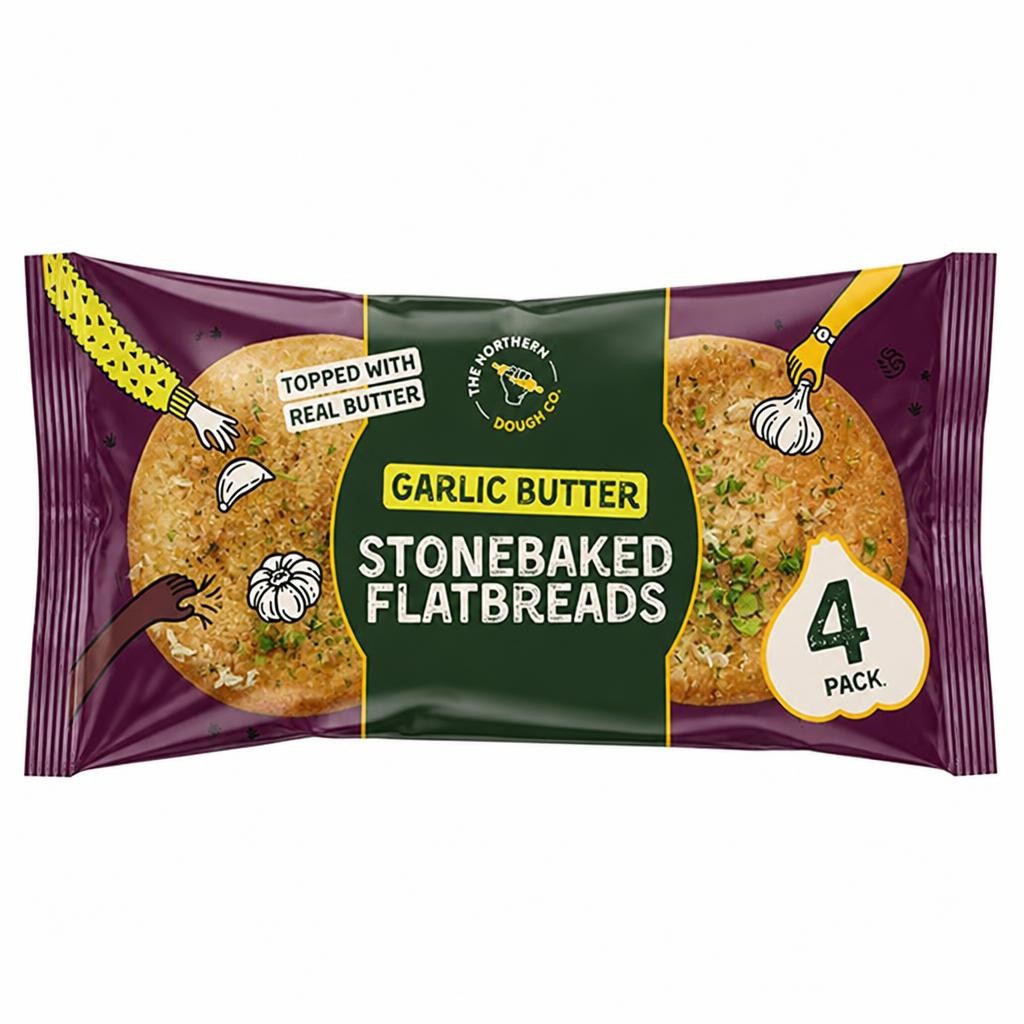 The Northern Dough Co 4 x Garlic Butter Stonebaked Flatbreads 380g