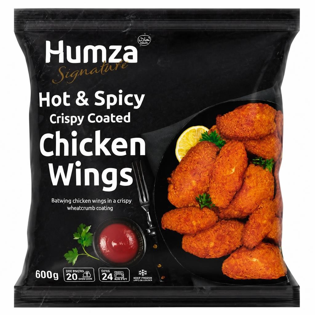 Humza Signature Hot & Spicy Crispy Coated Chicken Wings 600g