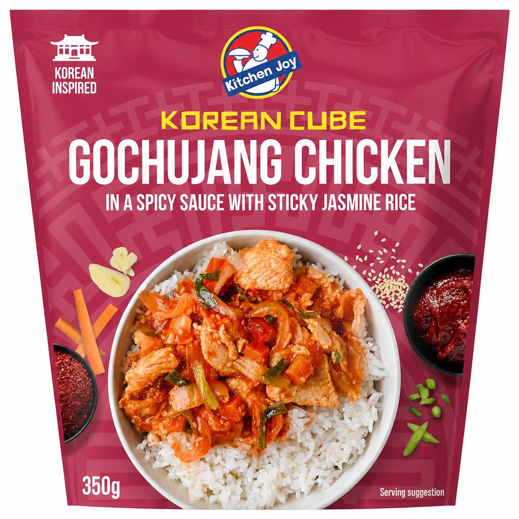 Kitchen Joy Korean cube Gochujang Chicken in a Spicy sauce with Sticky Jasmine Rice 350g