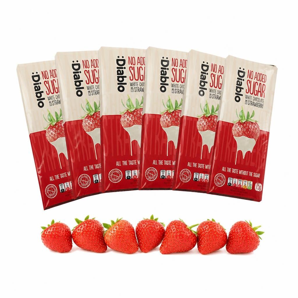 Diablo No Added Sugar White Chocolate with Strawberry 75g 6 Pack
