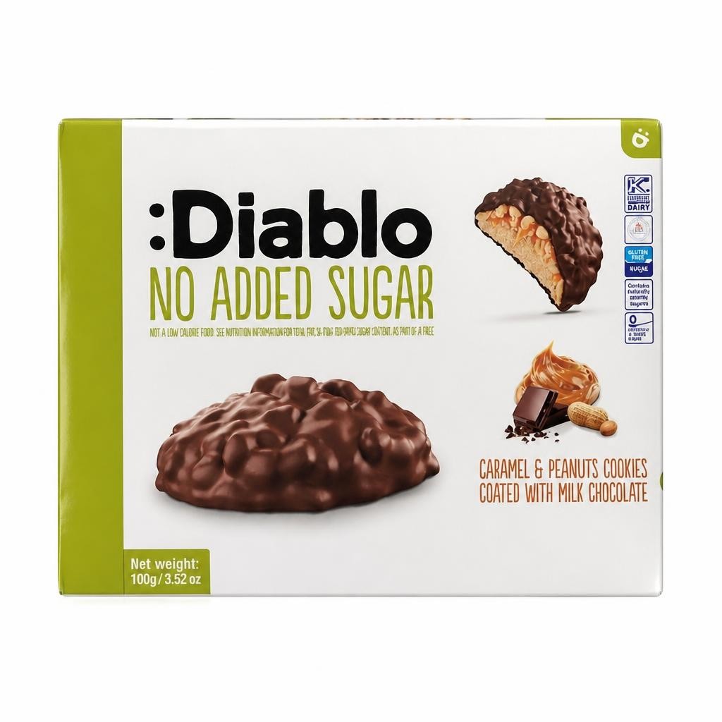 Diablo No Added Sugar Chocolate Caramel and Peanut Cookies 100g