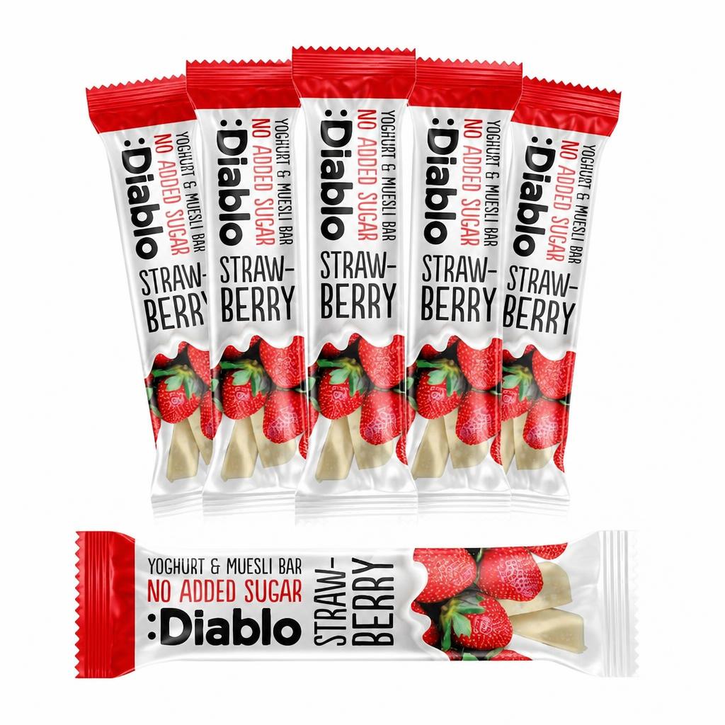 Diablo No Added Sugar Yoghurt and Strawberry Muesli Bar 30g 6 Pack