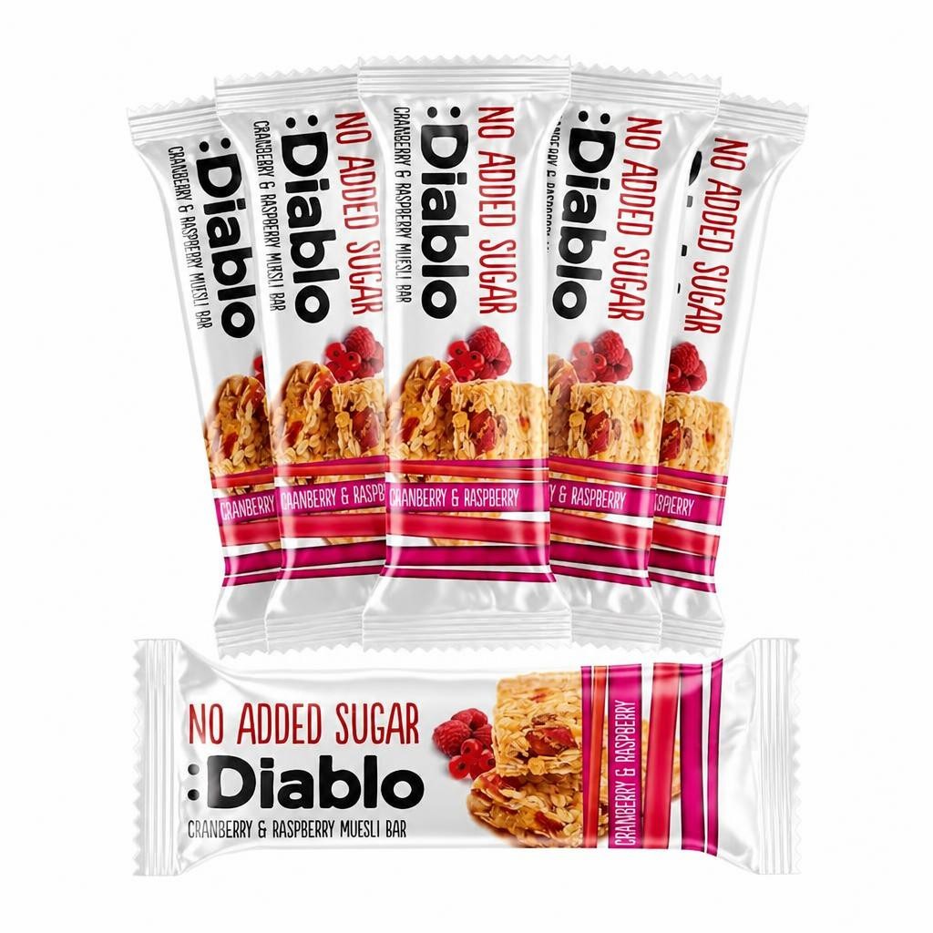 Diablo No Added Sugar Cranberry and Raspberry Muesli Bar 30g 6 Pack