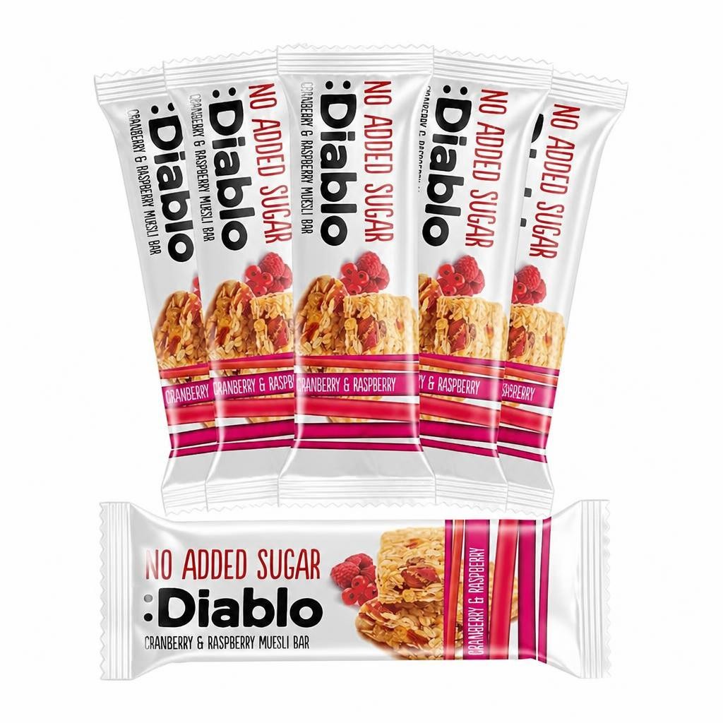 Diablo No Added Sugar Cranberry and Raspberry Muesli Bar 30g 6 Pack