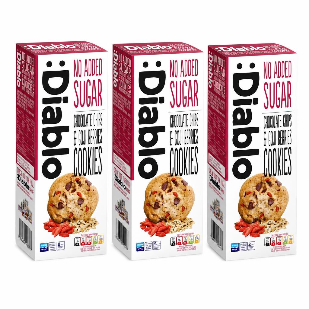 Diablo No Added Sugar Chocolate Chip and Goji Berry Cookies 135g 3 Pack