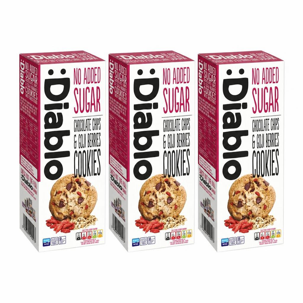Diablo No Added Sugar Chocolate Chip and Goji Berry Cookies 135g 3 Pack