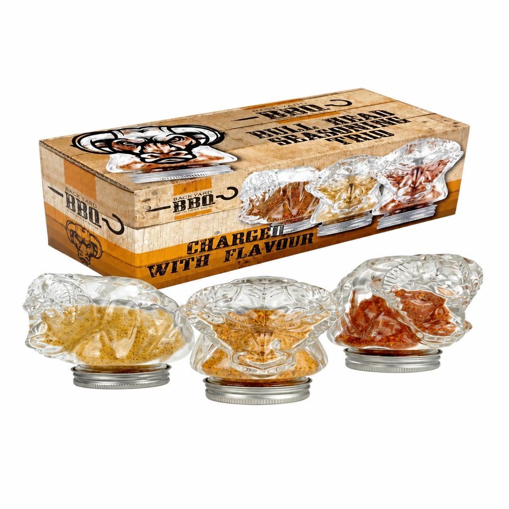 3 X Glass Bull Seasonings