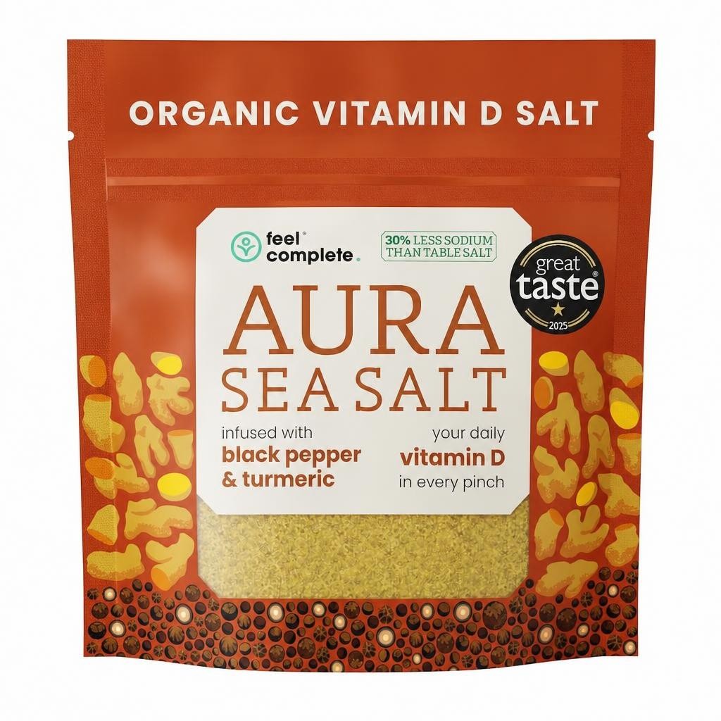 Feel Complete Aura Sea Salt - Organic Vitamin D Salt - Black Pepper & Turmeric 80g