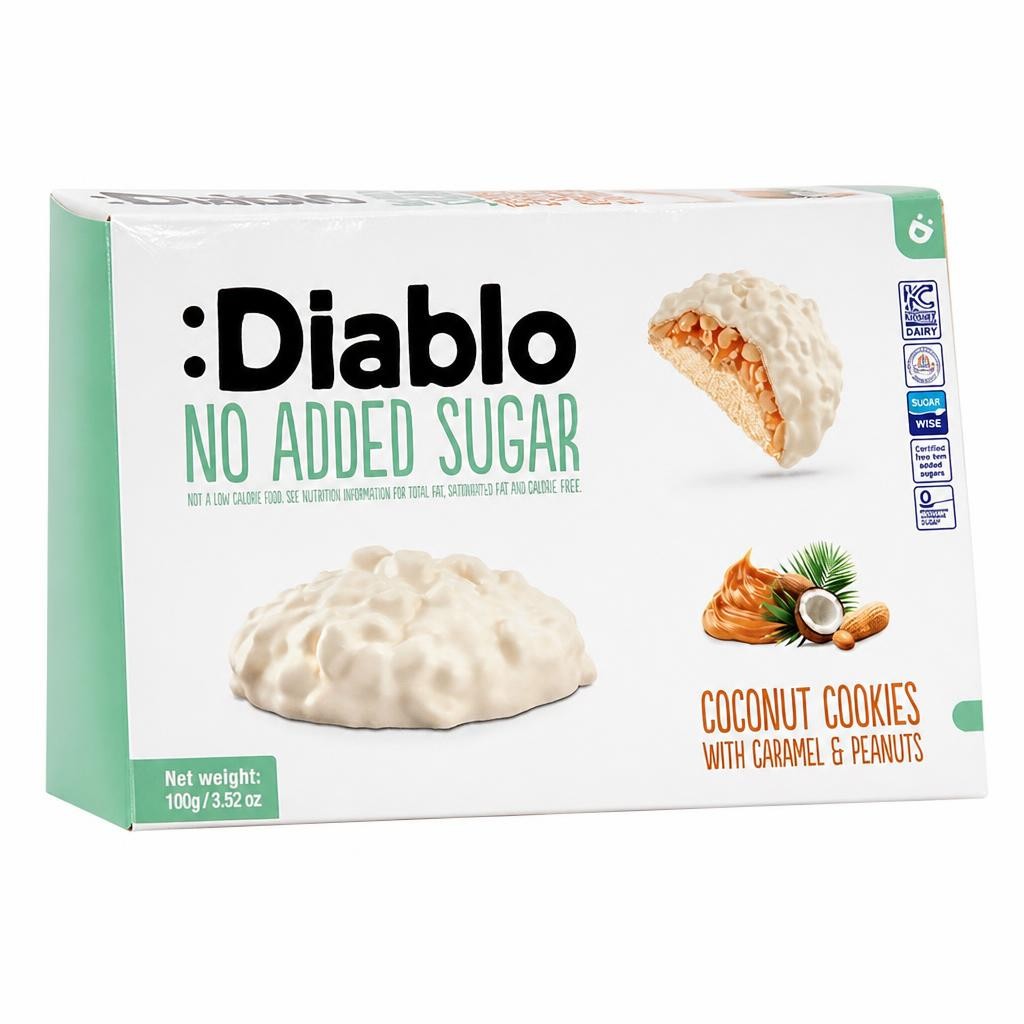 Diablo No Added Sugar Caramel and Peanut Coconut Cookies 100g