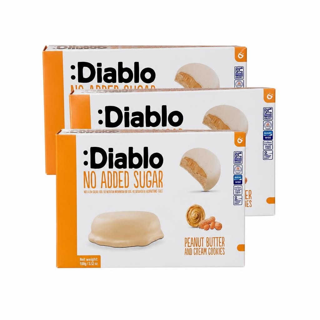 Diablo No Added Sugar Peanut Butter Cream Cookies 100g 3 Pack
