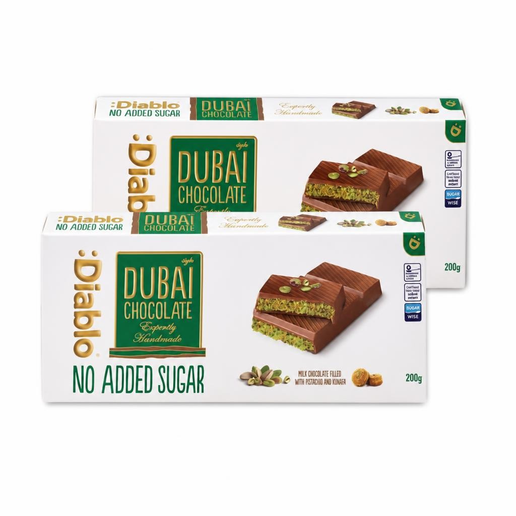 Diablo No Added Sugar Dubai Chocolate Bar 200g Twin Pack