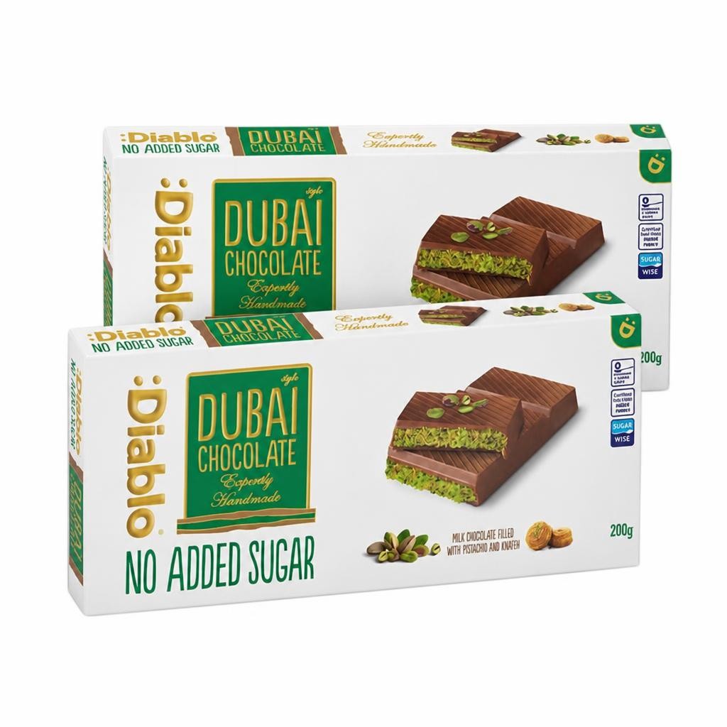 Diablo No Added Sugar Dubai Chocolate Bar 200g Twin Pack