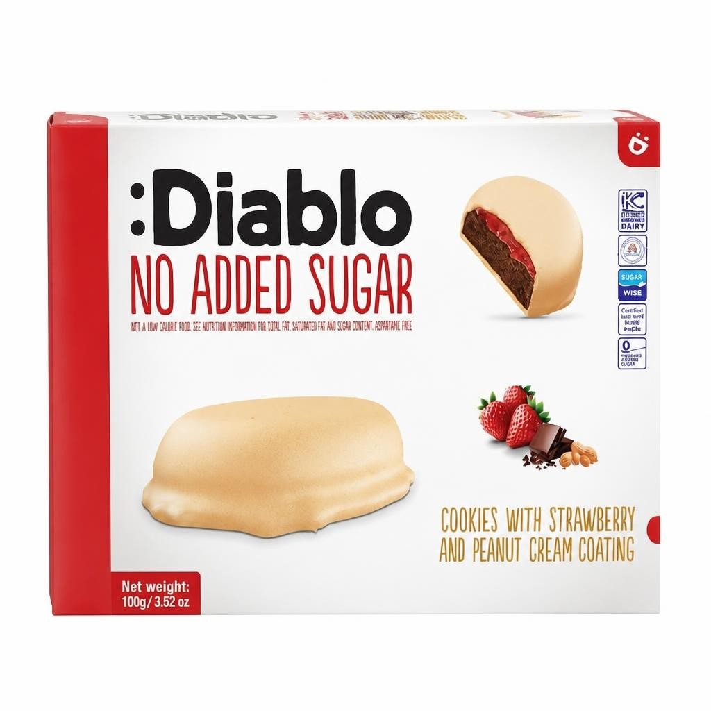 Diablo No Added Sugar Strawberry and Peanut Cream Cookies 100g