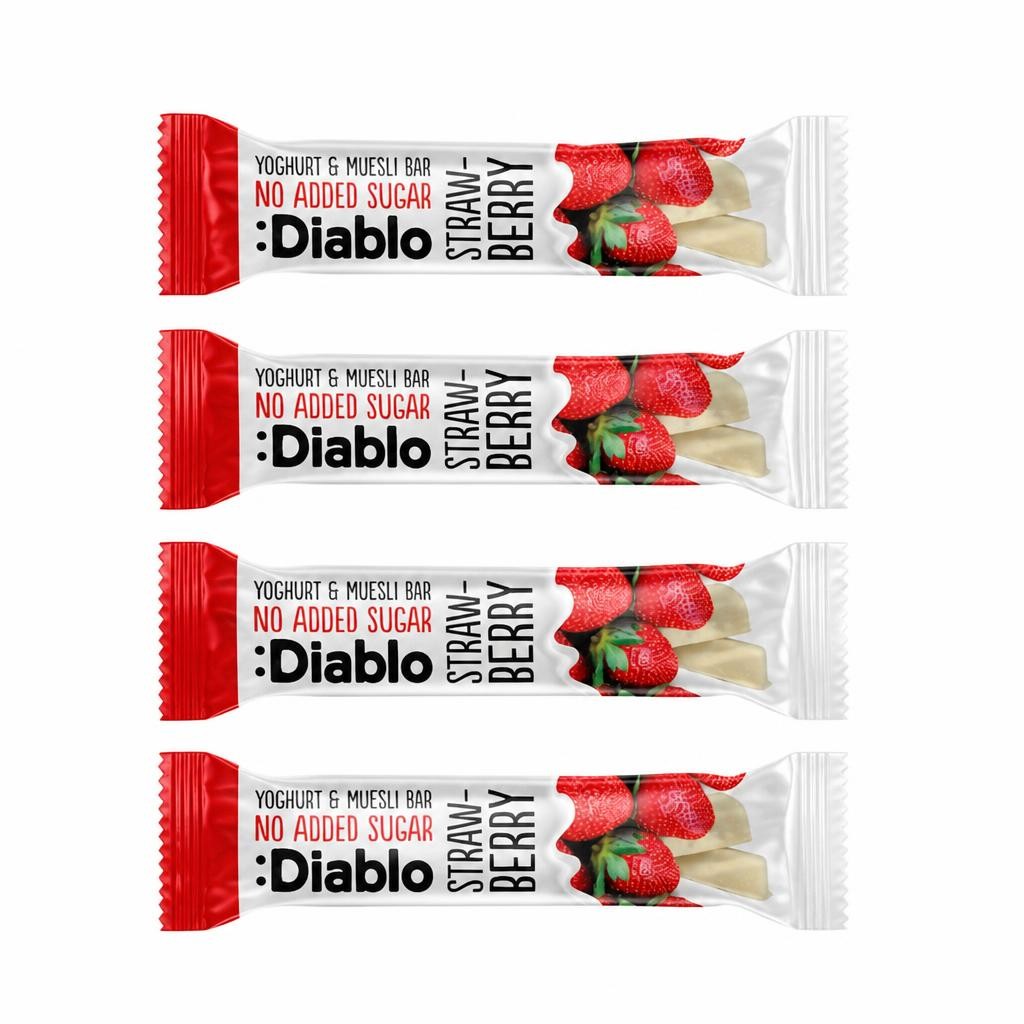 Diablo No Added Sugar Yoghurt and Strawberry Muesli Bar 30g 4 Pack
