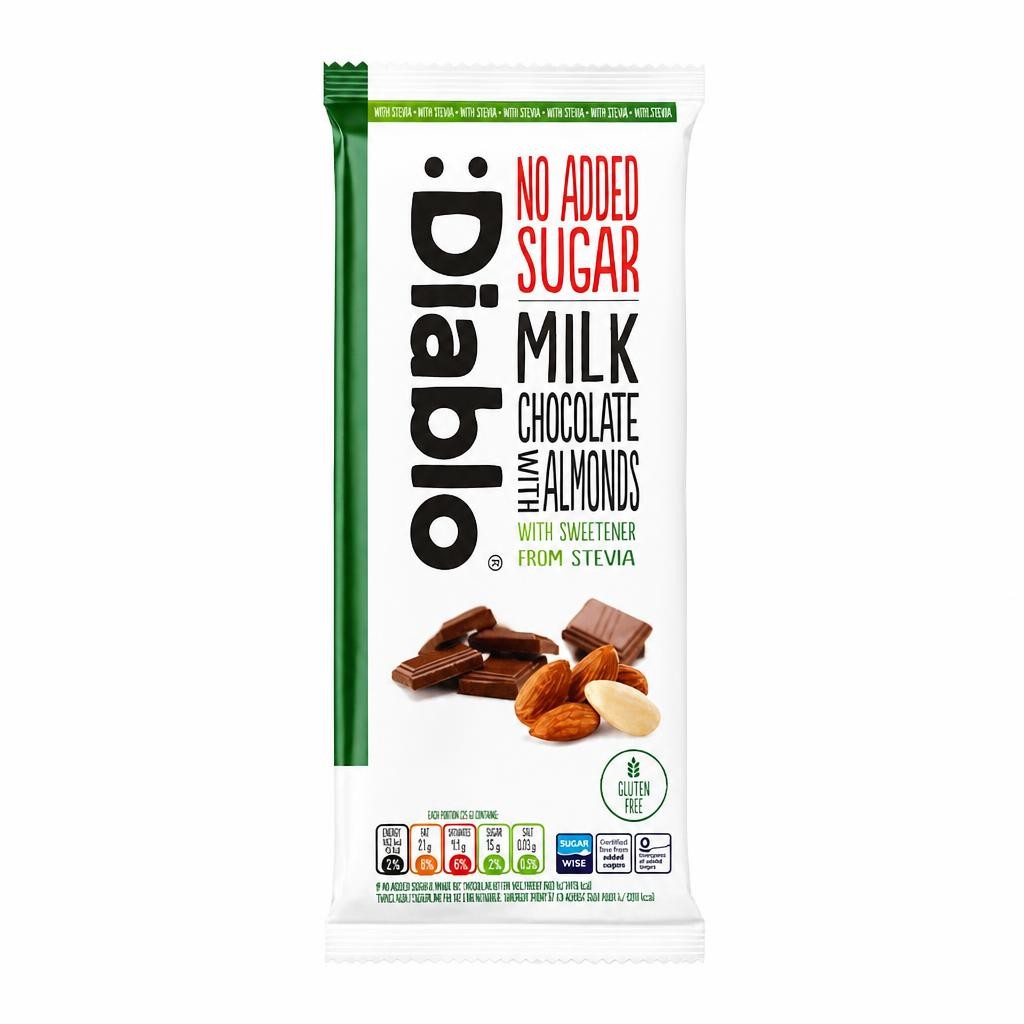 Diablo No Added Sugar Milk Chocolate with Almonds 75g