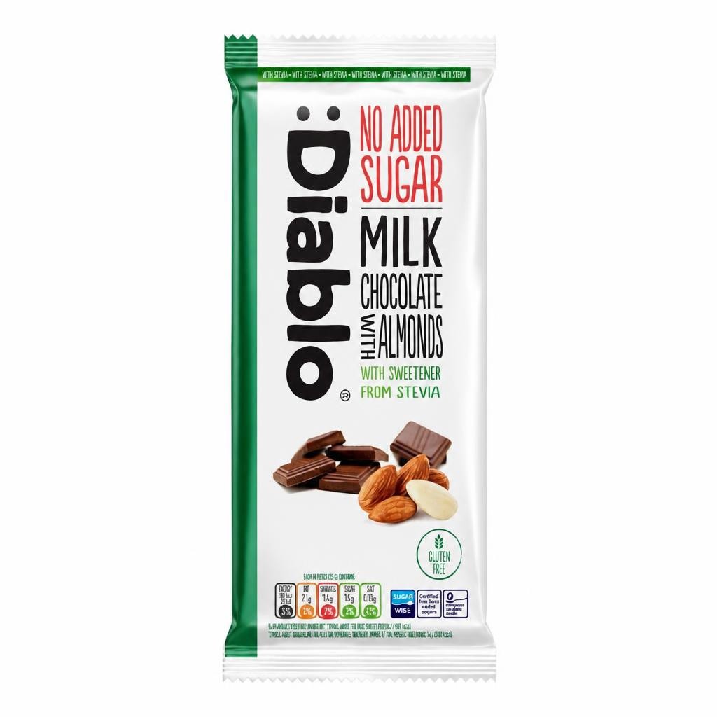 Diablo No Added Sugar Milk Chocolate with Almonds 75g