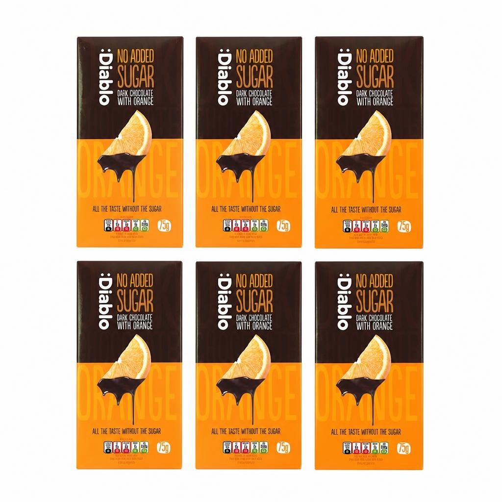 Diablo No Added Sugar Dark Chocolate with Orange 75g 6 Pack